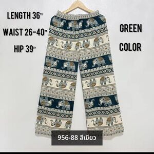 Elephant print long pants with elastic waistband, wool wave fabric one size